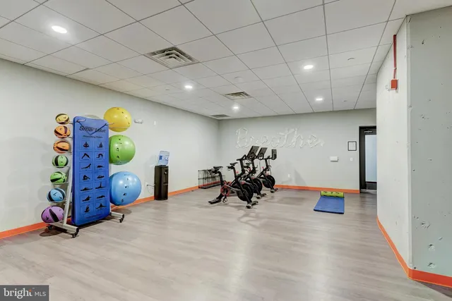 a view of a room with gym equipment