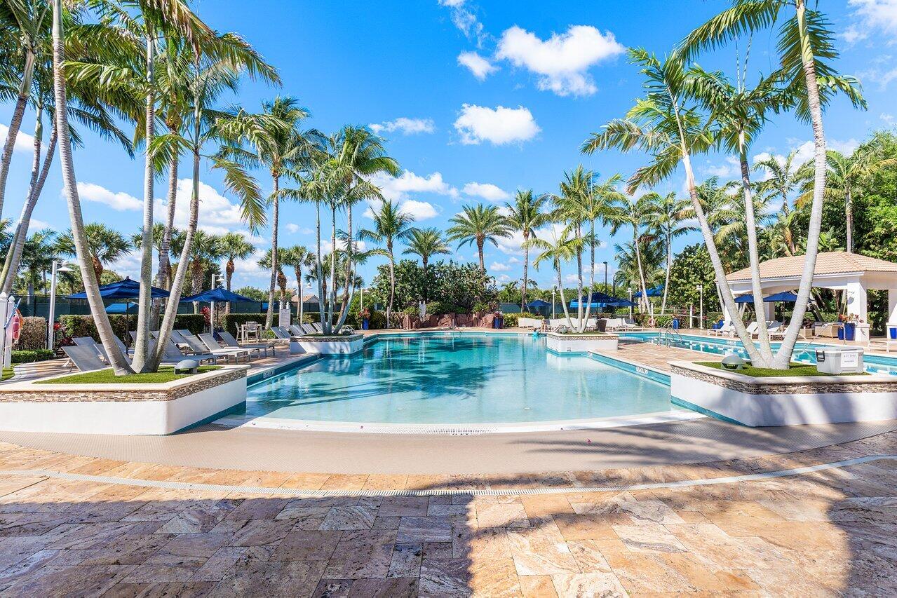4848 Chamal Circle Boca Raton, FL 33487 - Photo 79 of 88 a view of a swimming pool with a lawn chairs under palm trees