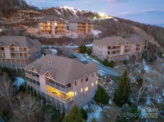 an aerial view of houses with a street