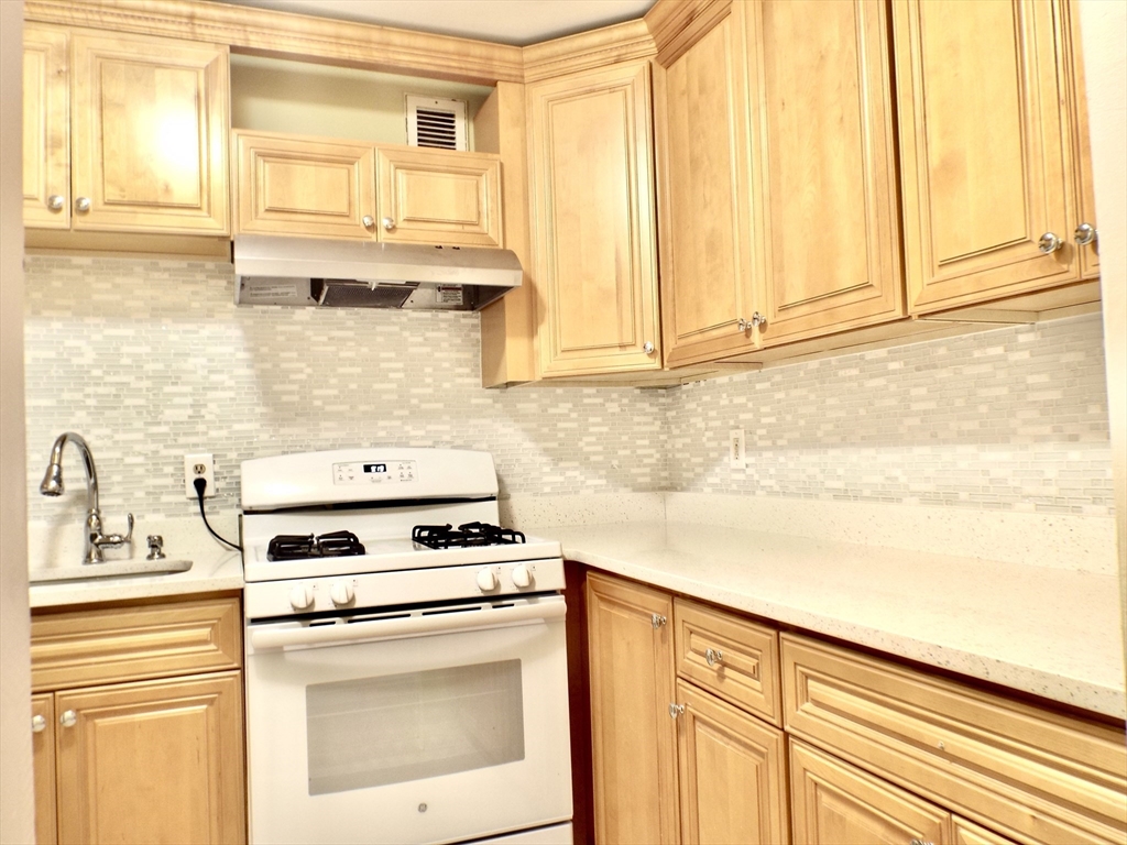32 Juniper Street, Unit 98 Brookline, MA 02445 - Photo 5 of 17 a kitchen with granite countertop cabinets stainless steel appliances and a counter space