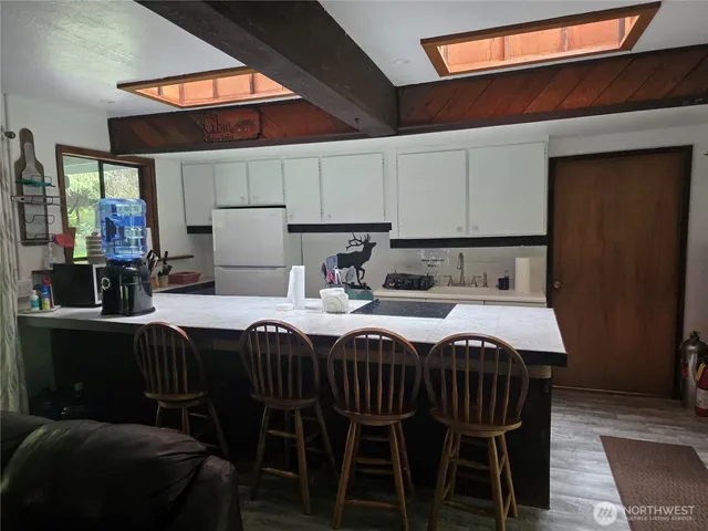 a bed room with a bed and a table