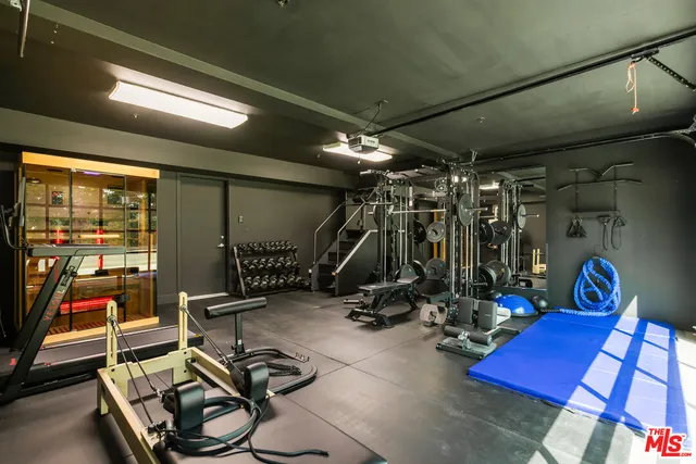 a view of a room with gym equipment