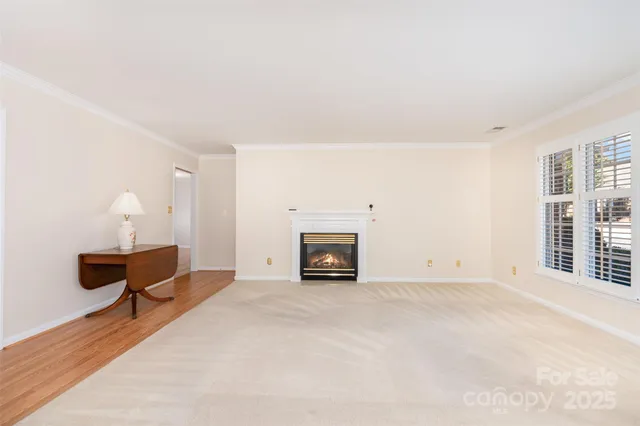 a view of a livingroom with furniture and a fireplace