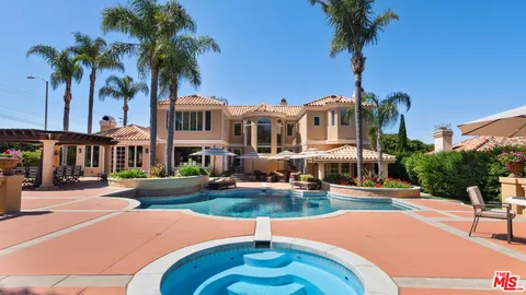 a view of a swimming pool with a garden