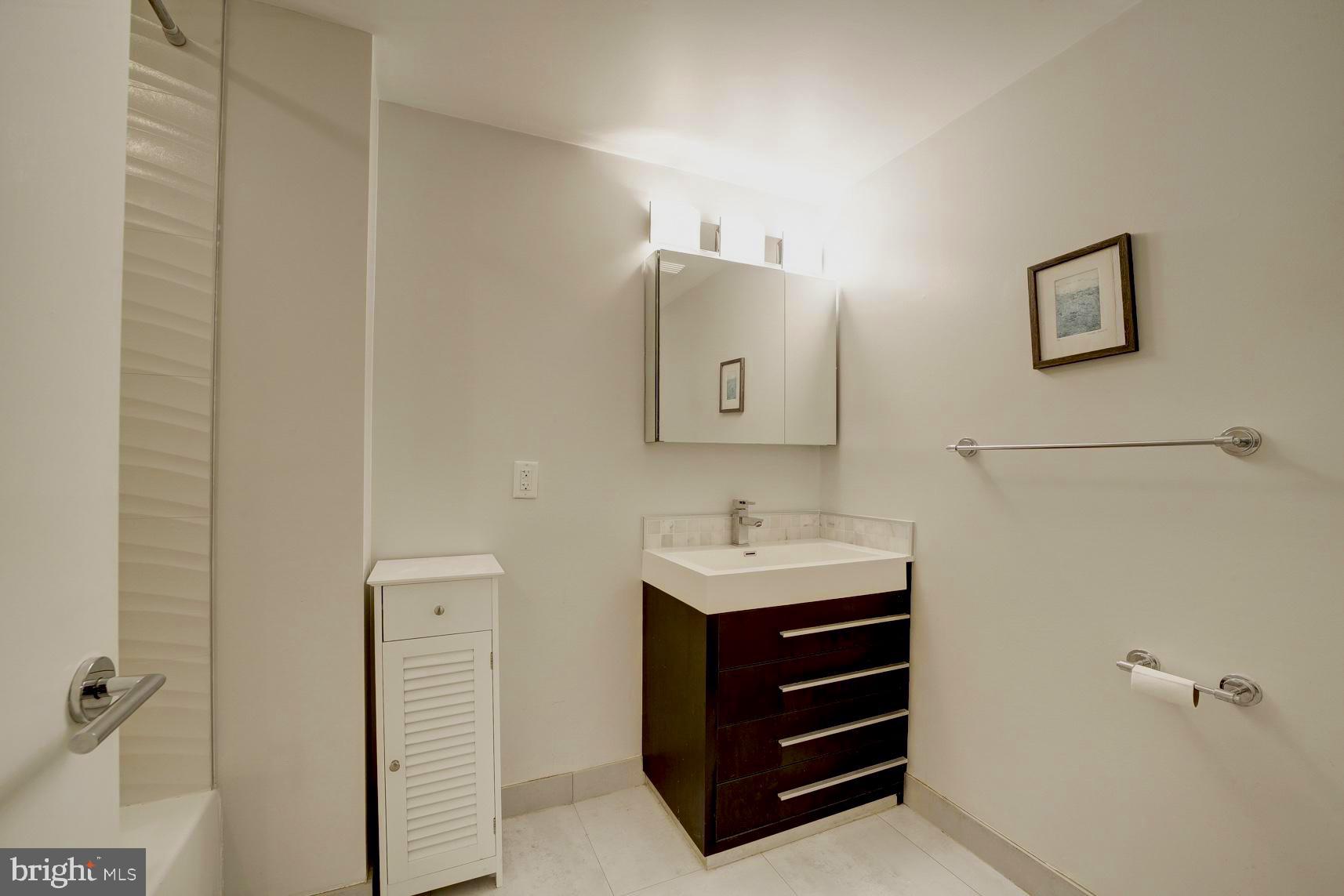 3511 13th Street Northwest, Unit 102 Washington, DC 20010 - Photo 10 of 23 a bathroom with a sink a vanity and a mirror