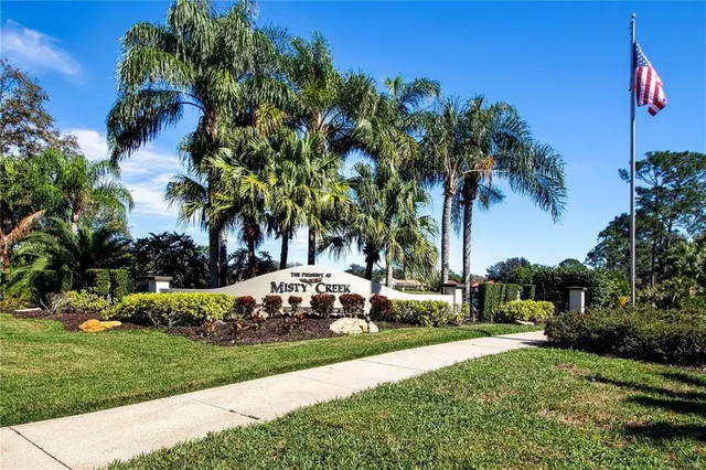 a view of a park with palm trees