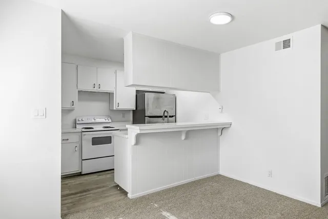 a kitchen with a stove and a sink