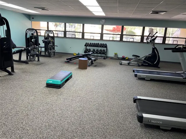 a room with gym equipment