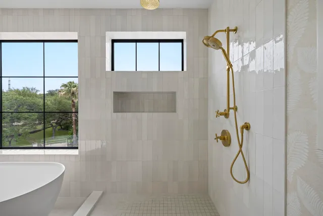 a bathroom with a shower