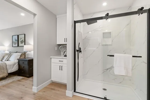 a bathroom with a shower
