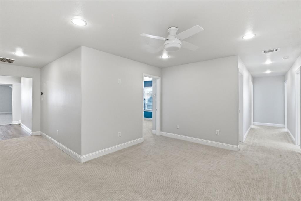 4600 B Old Brock Road Weatherford, TX 76087 - Photo 29 of 40 Empty room with recessed lighting, light colored carpet, and a ceiling fan