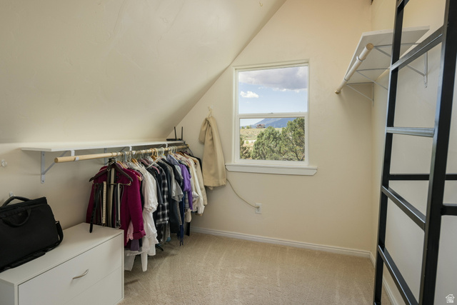 684 Blue Mountain Ridge Monticello, UT 84535 - Photo 53 of 71 Walk in closet featuring light carpet and lofted ceiling