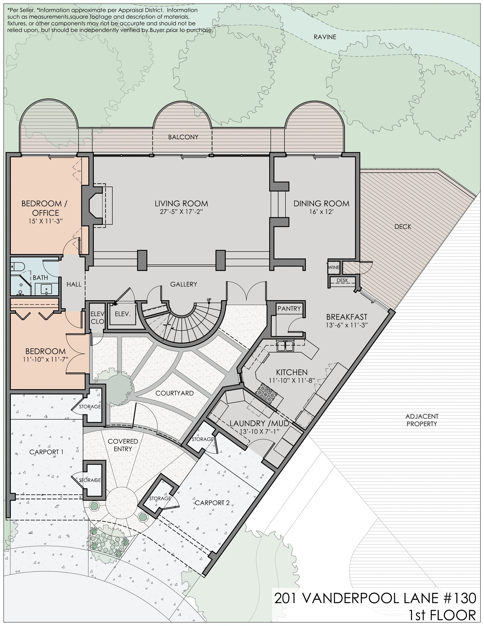 201 Vanderpool Lane, Unit 130 Houston, TX 77024 - Photo 40 of 41 1st floor plan: Notice the consistent relationship of the interior spaces to that of the exterior. Each room has a direct connection to an exterior space.