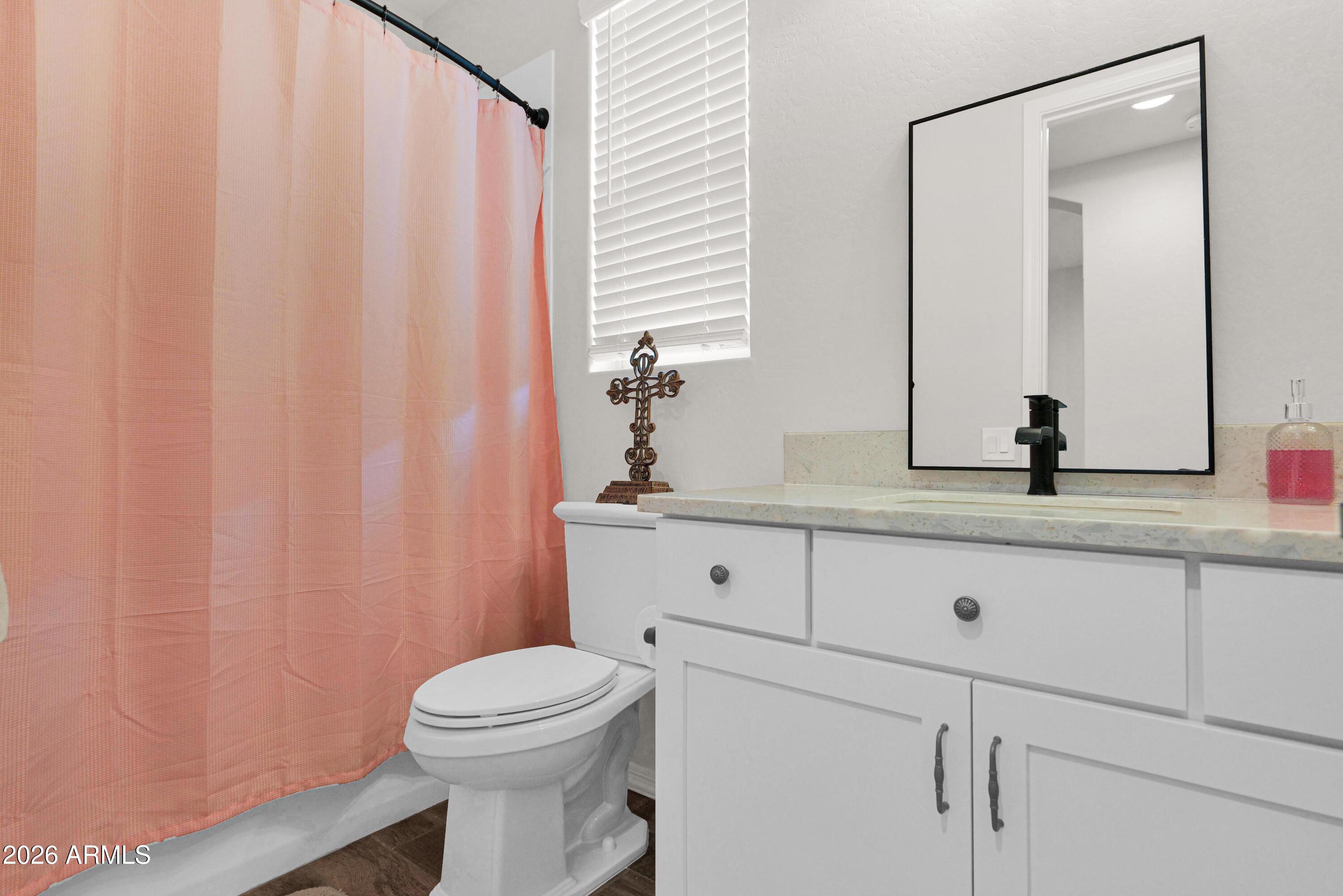 3461 West Oil Well Road San Tan Valley, AZ 85144 - Photo 13 of 19 a bathroom with a toilet a sink and a mirror
