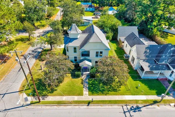 an aerial view of a house