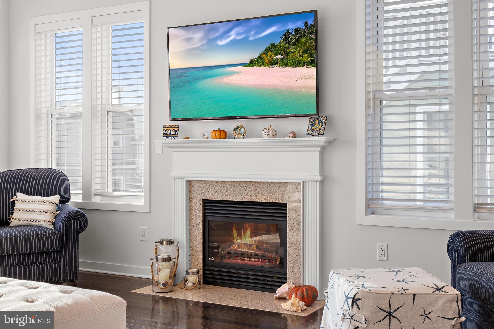 27 West 33rd Street Long Beach Township, NJ 08008 - Photo 40 of 83 a living room with furniture a flat screen tv and a fireplace