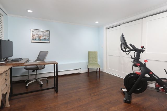 a view of workspace with gym equipment