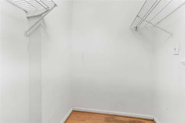a view of small space with racks on the wall