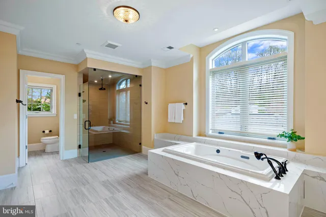 a bathroom with a granite countertop toilet a sink and shower