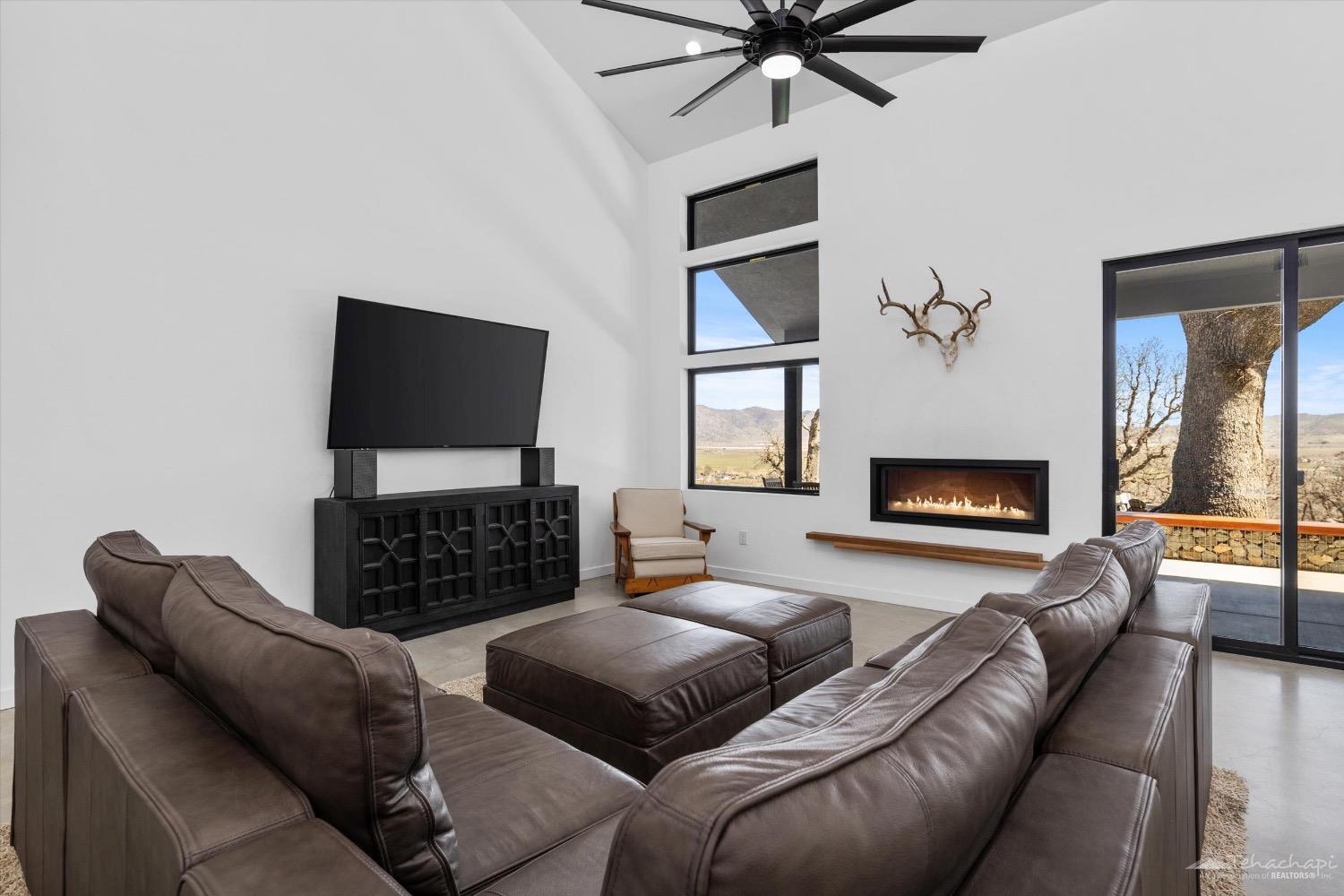 28901 Augusta Way Tehachapi, CA 93561 - Photo 18 of 65 a living room with furniture a flat screen tv and a fireplace