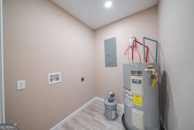 a view of a study room with a wooden floor
