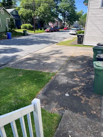 a view of a street with a play ground
