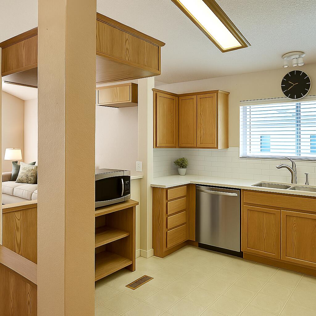 18070 Langlois Road, Unit 220 Desert Hot Springs, CA 92241 - Photo 9 of 30 Modern Suburban Kitchen and Living Room