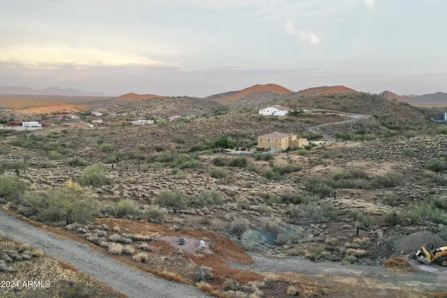 an aerial view of houses covered in trees