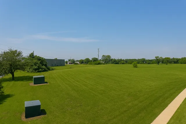 a view of a lake with houses in the back