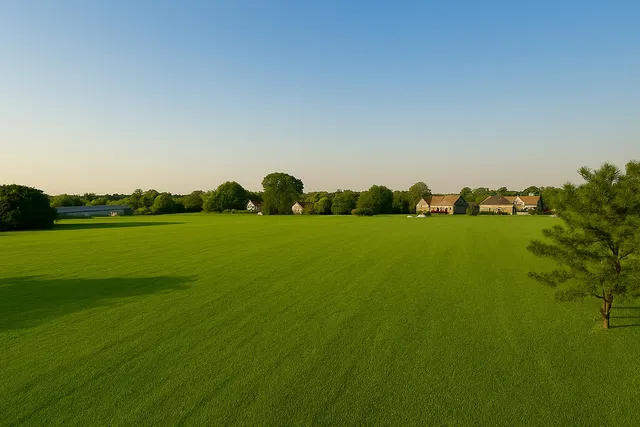 a view of a golf course with a lake