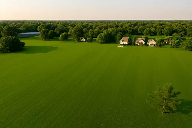 a view of a golf course with a lake