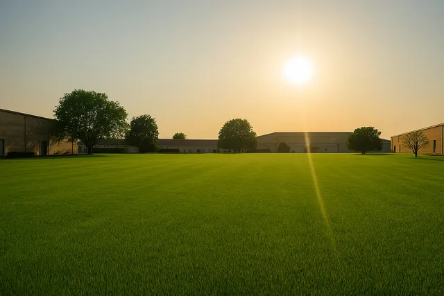 a view of a green field with clear sky