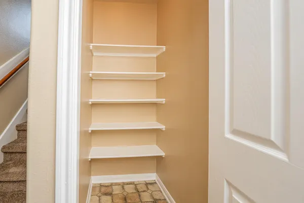 a view of a store room with shelves