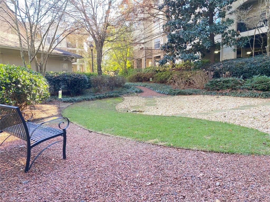 3047 Lenox Road Northeast, Unit 1202 Atlanta, GA 30324 - Photo 51 of 69 a view of a backyard with a garden and trees