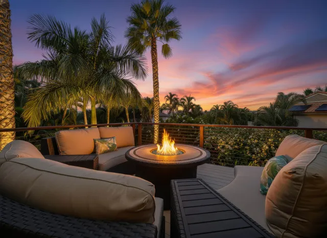 a view of a swimming pool with a couches