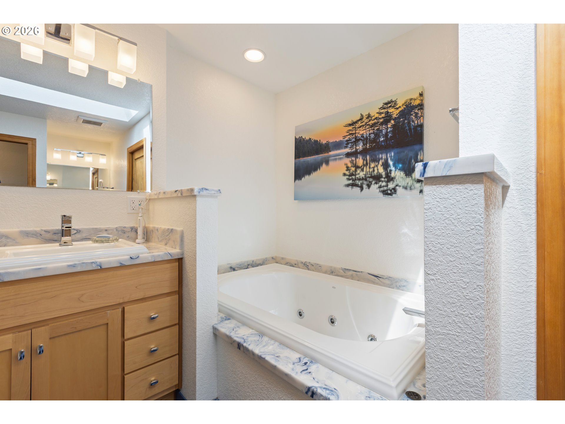 738 Elgarose Road Roseburg, OR 97471 - Photo 26 of 48 a bathroom with a granite countertop sink mirror and bathtub