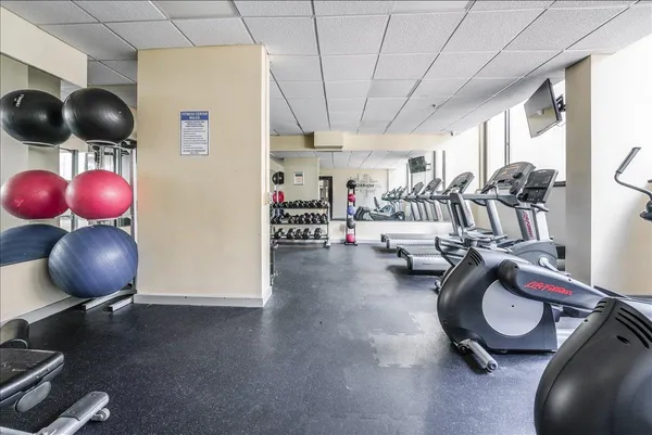 a view of a room with gym equipment