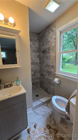 a bathroom with a sink a toilet a shower and a mirror