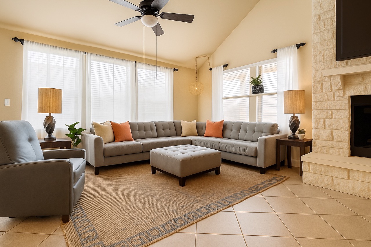 2494 Santa Barbara Loop Round Rock, TX 78665 - Photo 5 of 35 a living room with furniture a large window and a flat screen tv