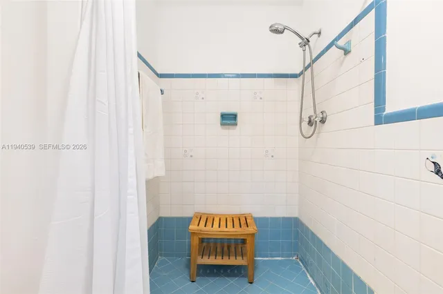 a bathroom with a shower and a window