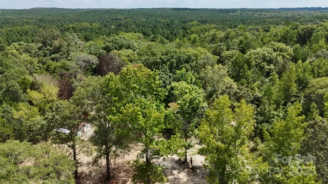 an aerial view of residential houses with outdoor space and trees