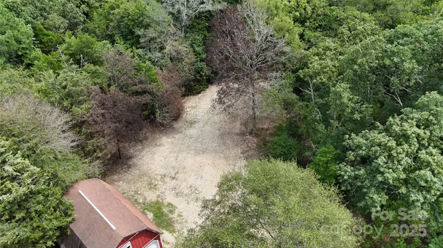 an aerial view of a yard
