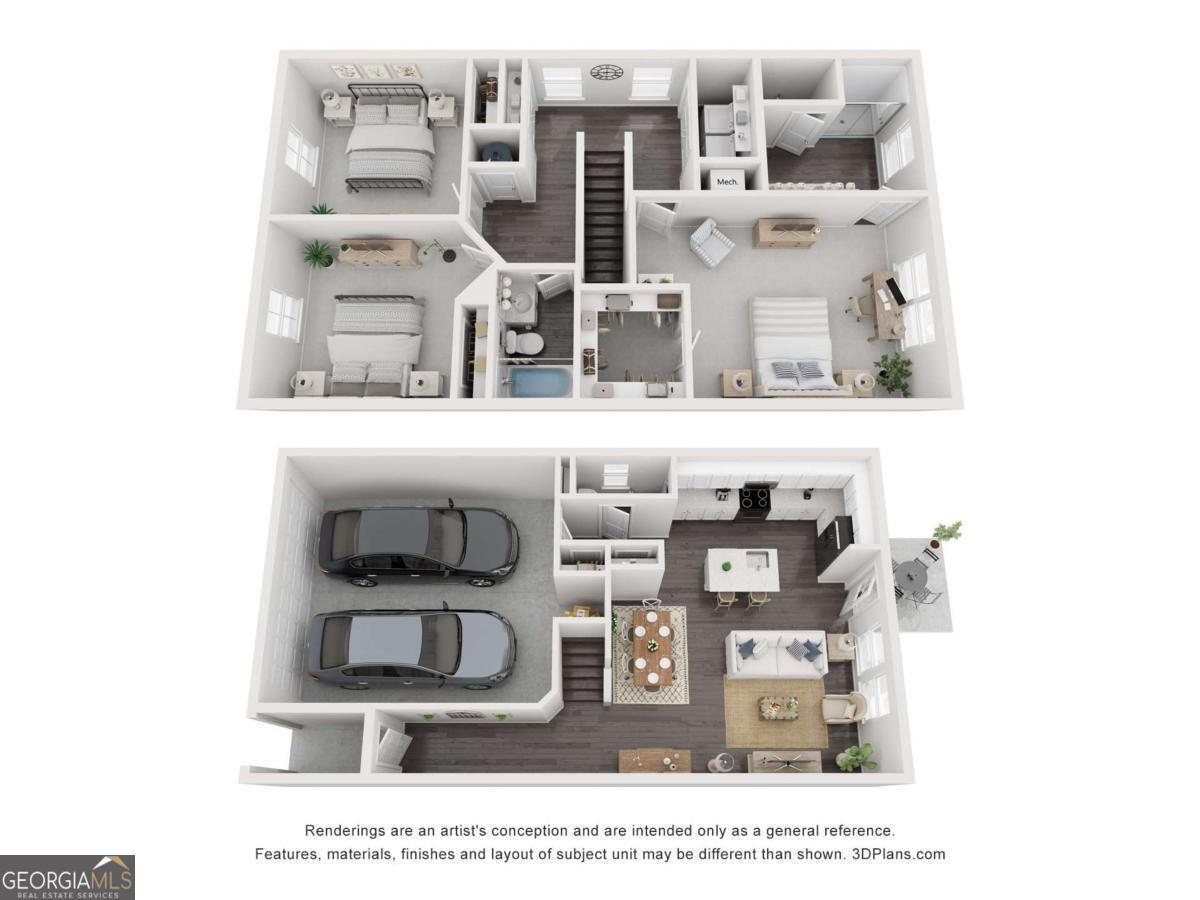 a kitchen with cabinets and chairs