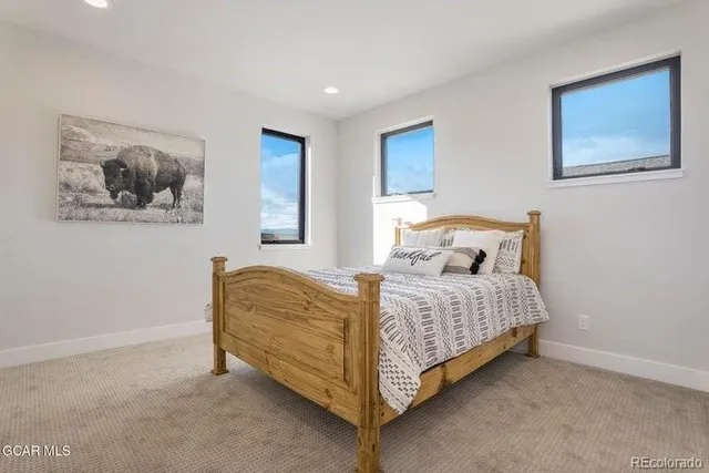 a bedroom with a bed and dresser