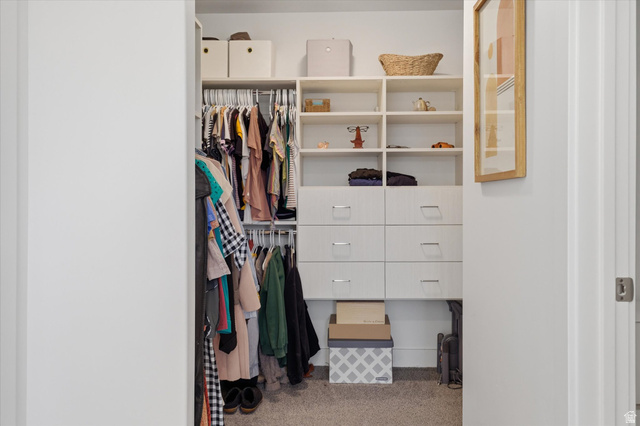 1422 West 3410th Street South Logan, UT 84321 - Photo 15 of 33 Walk-in closet featuring built-in shelving, hanging rods, and integrated drawers with contemporary pulls
