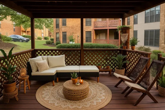 a outdoor living space with patio furniture and a potted plant