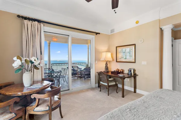 a view of a livingroom with furniture and windows