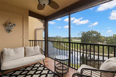 a balcony with furniture