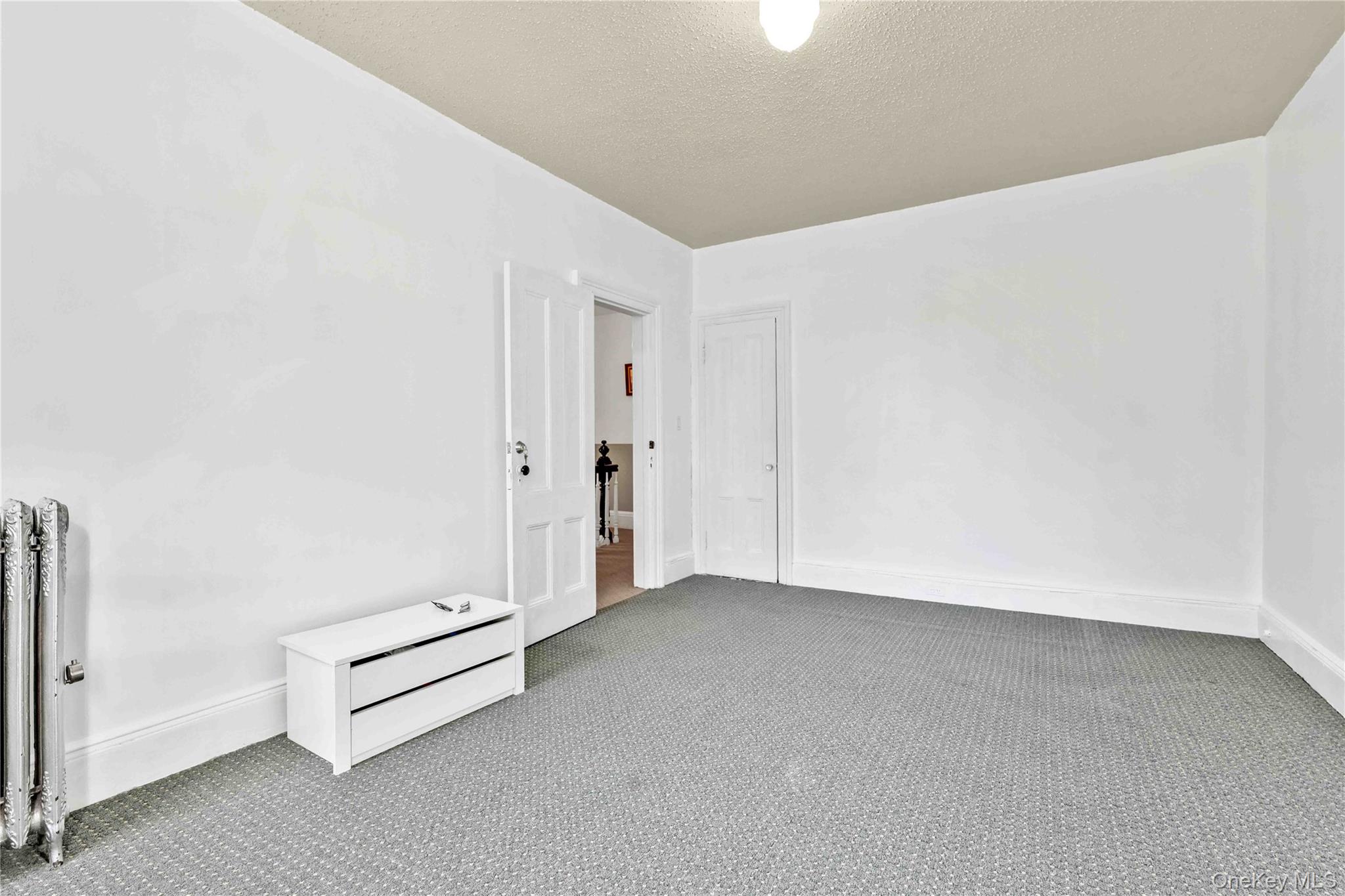 80-63 87th Road Queens, NY 11421 - Photo 34 of 50 Unfurnished bedroom with radiator heating unit, carpet flooring, and a textured ceiling
