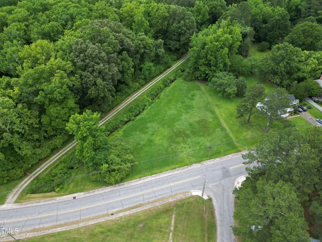 a view of a park with large trees